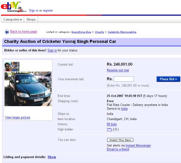 Yuvraj Singh Ebay Auction